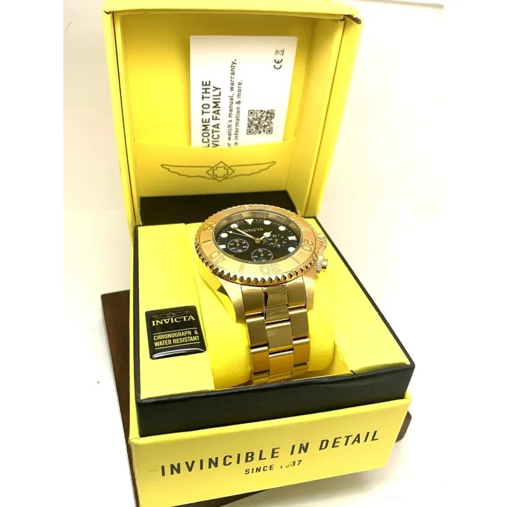 Invicta Men's Watch 36974 Pro Diver Quartz Chronograph Gold Steel Blue Dial 47mm